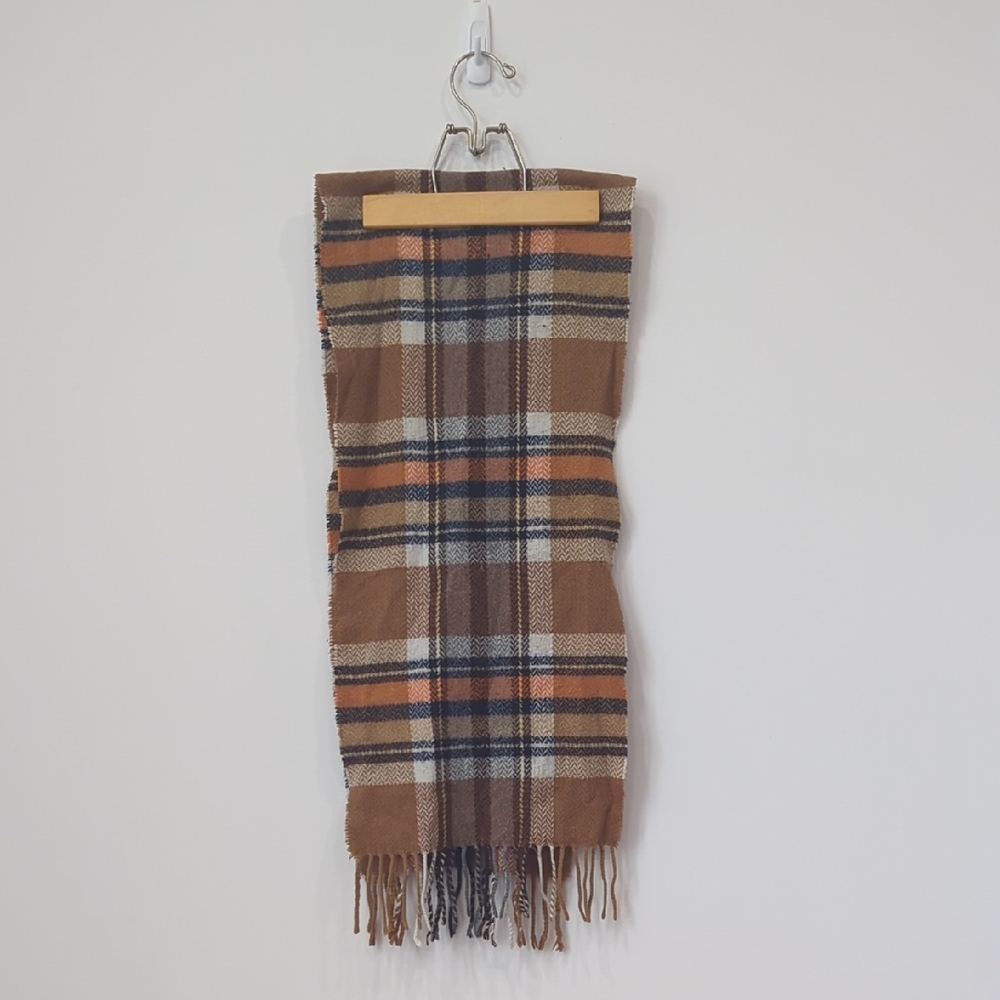 Italian Fringed Plaid LambsWool Scarf